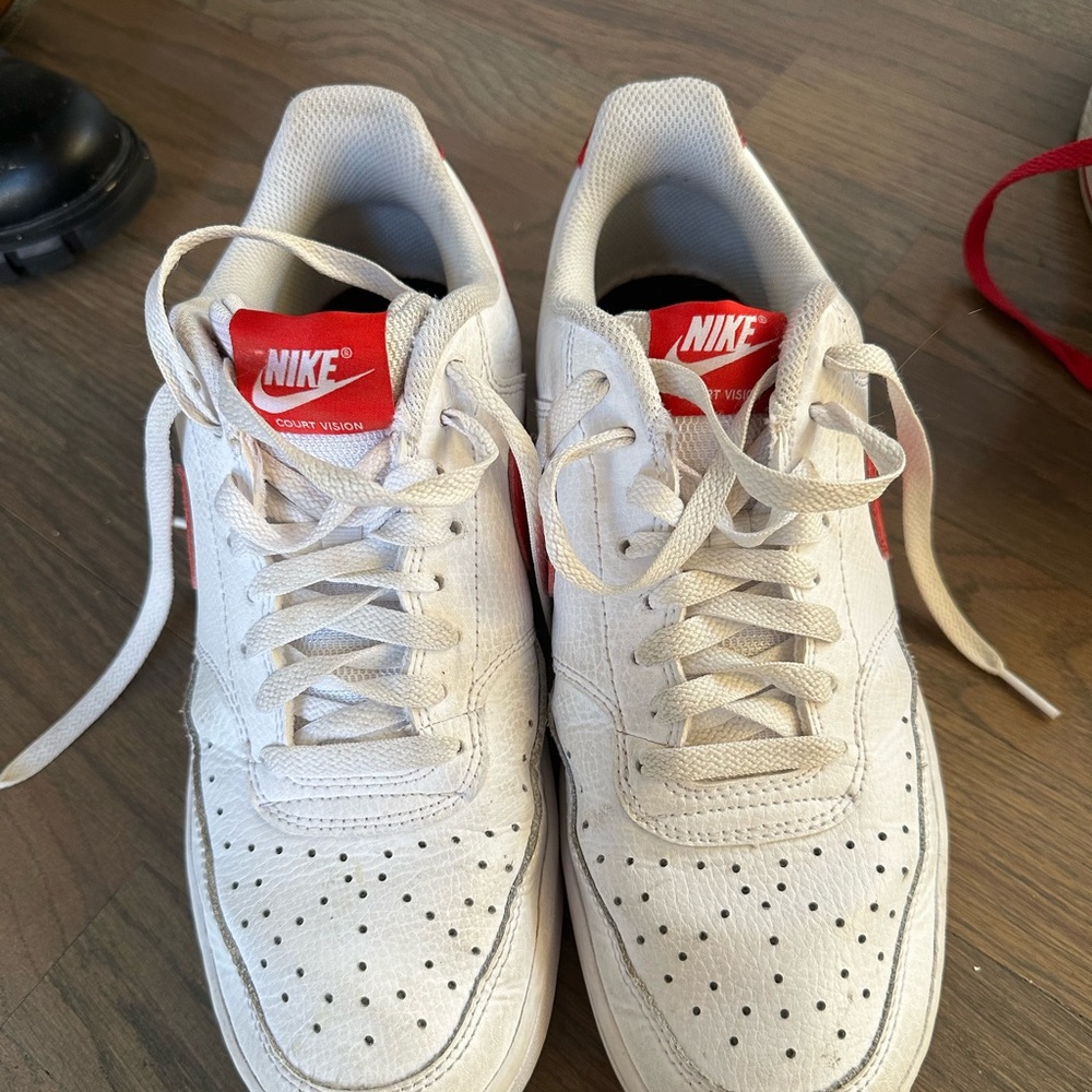 Nike Court vision white and red sneaker. - Picture 2 of 7